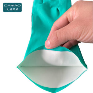 Green Flocklined Nitrile Industrial Glove
